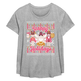 Plus Size Happy Holidays From The Nutcracker And Ballerina Flowy Graphic Tee