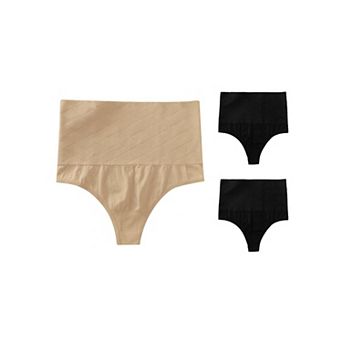 3 Packs Women's Tummy Control Thong Panties Shapewear Slimmer High Waist Non-marking Briefs