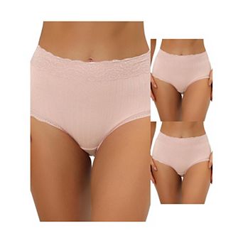 3 Packs Women's High-waist Underwear Tummy Control Comfortable Lace Trim Ribbed Panties Muti Packs