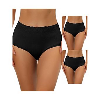 3 Packs Women's High-waist Underwear Tummy Control Comfortable Lace Trim Ribbed Panties Muti Packs