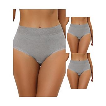 3 Packs Women's High-waist Underwear Tummy Control Comfortable Lace Trim Ribbed Panties Muti Packs