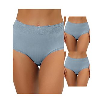 3 Packs Women's High-waist Underwear Tummy Control Comfortable Lace Trim Ribbed Panties Muti Packs