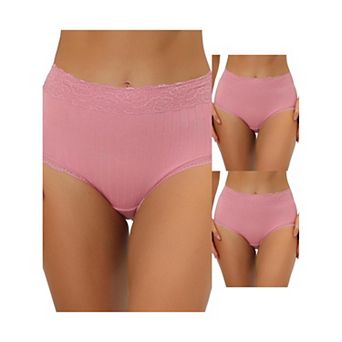 3 Packs Women's High-waist Underwear Tummy Control Comfortable Lace Trim Ribbed Panties Muti Packs