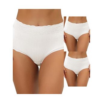 3 Packs Women's High-waist Underwear Tummy Control Comfortable Lace Trim Ribbed Panties Muti Packs