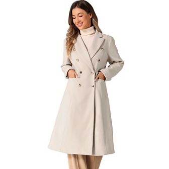 Double Breasted Coat For Women's Notched Lapel Collar Classic Winter Overwear
