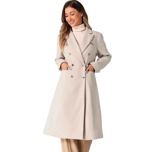 Double Breasted Coat For Women's Notched Lapel Collar