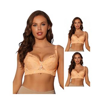 3 Packs Women's Bras Underwired Lace Fixed Adjustable Straps Push-up 3/4 cup Bralette
