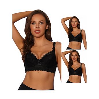 3 Packs Women's Bras Underwired Lace Fixed Adjustable Straps Push-up 3/4 cup Bralette