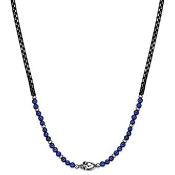 Men's LYNX Stainless Steel Box Chain Bead Skull Necklace