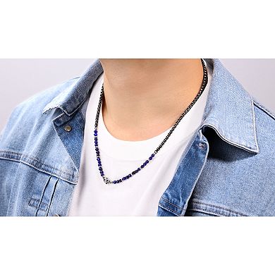 Men's LYNX Stainless Steel Box Chain Bead Skull Necklace