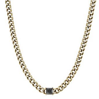 Men's LYNX Stainless Steel Black Spinel Curb Chain Necklace