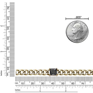 Men's LYNX Stainless Steel Black Spinel Curb Chain Necklace