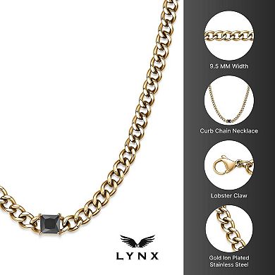 Men's LYNX Stainless Steel Black Spinel Curb Chain Necklace