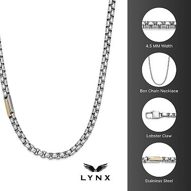 LYNX Men's Two Tone Stainless Steel Box Chain Necklace