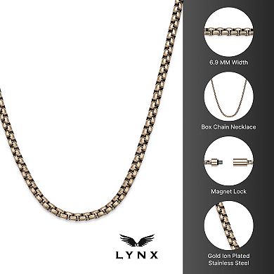 LYNX Men's Stainless Steel Round Box Chain Necklace