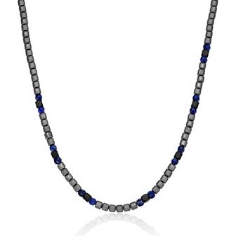 LYNX Men's Stainless Steel Lapis Lazuli Bead Chain Necklace