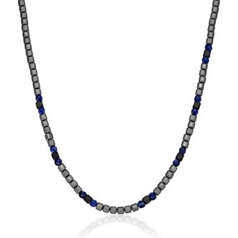 LYNX Men's Stainless Steel Lapis Lazuli Bead Chain Necklace