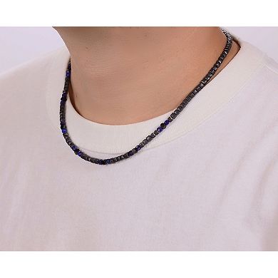 LYNX Men's Stainless Steel Lapis Lazuli Bead Chain Necklace