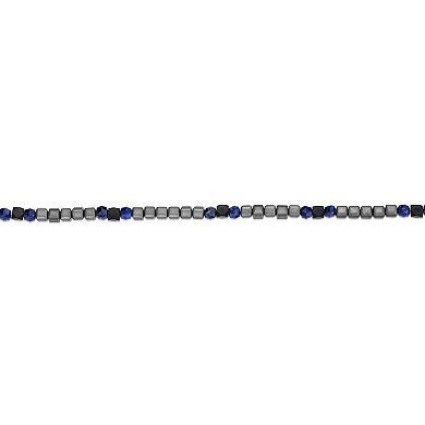 LYNX Men's Stainless Steel Lapis Lazuli Bead Chain Necklace