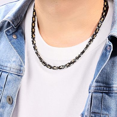 Men's LYNX Stainless Steel Black and Gold Tone Link Chain Necklace