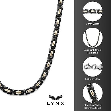 Men's LYNX Stainless Steel Black and Gold Tone Link Chain Necklace