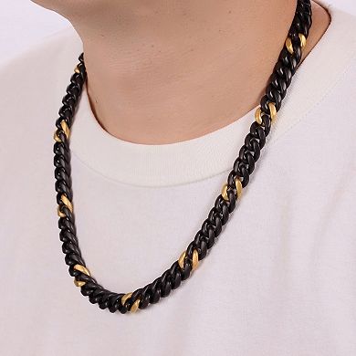 Men's LYNX 12 mm Matte Black Ion-Plated Stainless Steel Cuban Chain Necklace
