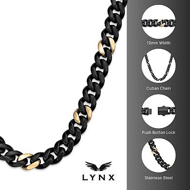 Men's LYNX 12 mm Matte Black Ion-Plated Stainless Steel Cuban Chain Necklace