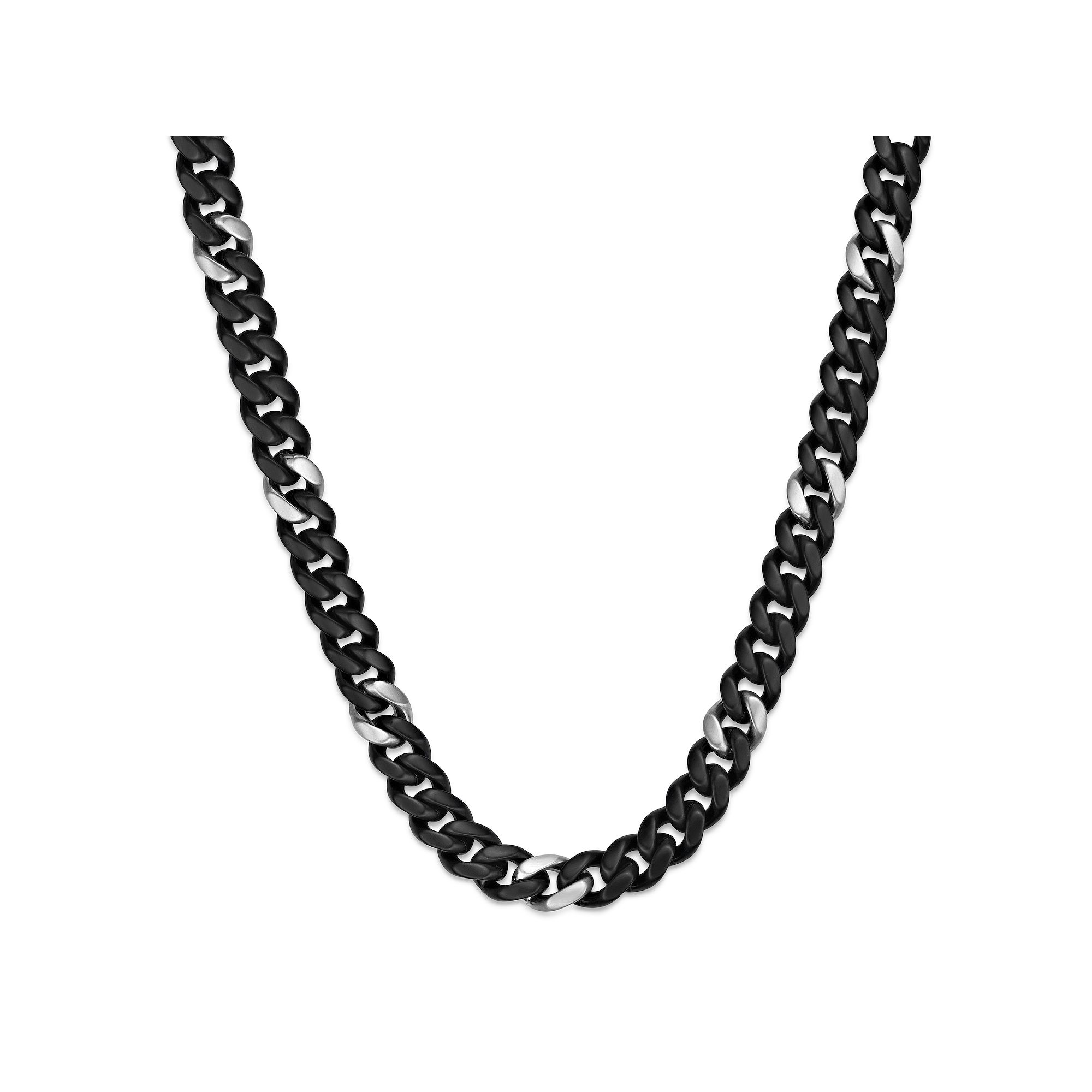 Mens LYNX 12 mm Matte Black Ion-Plated Stainless Steel Cuban Chain Neckla
