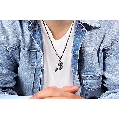 LYNX Men's Stainless Steel Black Spinel Koi Fish Pendant Necklace