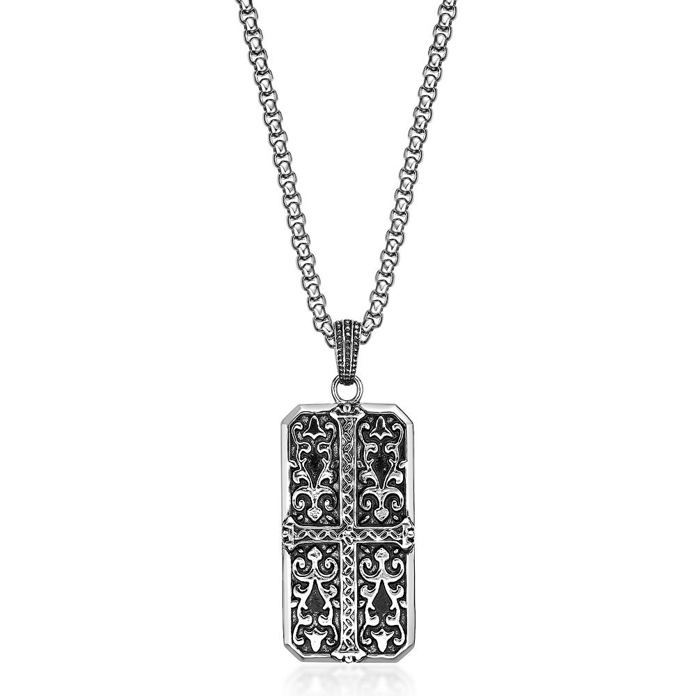 LYNX Men's Stainless Steel Ornate Dog Tag Pendant Necklace