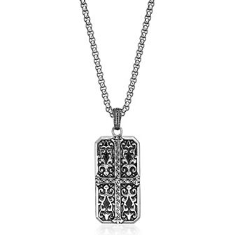 LYNX Men's Stainless Steel Ornate Dog Tag Pendant Necklace