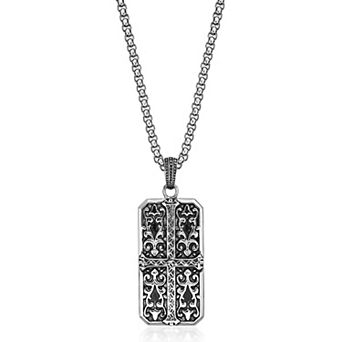 LYNX Men's Stainless Steel Ornate Dog Tag Pendant Necklace