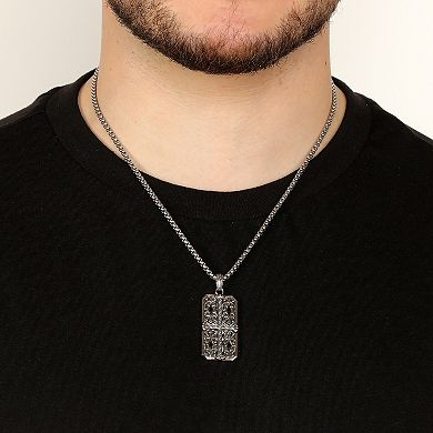 LYNX Men's Stainless Steel Ornate Dog Tag Pendant Necklace