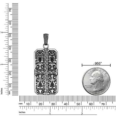 LYNX Men's Stainless Steel Ornate Dog Tag Pendant Necklace