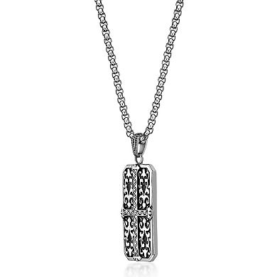 LYNX Men's Stainless Steel Ornate Dog Tag Pendant Necklace