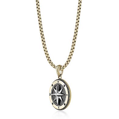 Men's LYNX Stainless Steel Black Agate & Black Spinel Compass Pendant Necklace