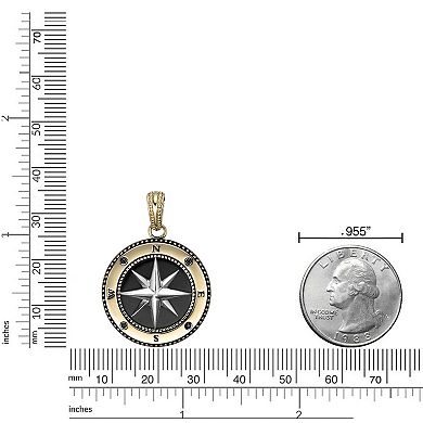 Men's LYNX Stainless Steel Black Agate & Black Spinel Compass Pendant Necklace