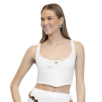 Juniors' madden girl Floral Lace Hanky Hem Bow Tie Top