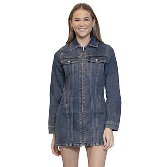 Juniors' madden girl Zip-Front Denim Mini Dress