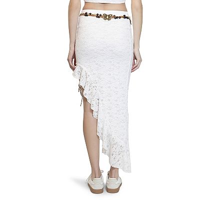 Juniors' madden girl Floral Lace Asymmetrical Ruffle Hem Midaxi