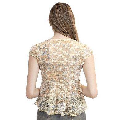 Juniors' madden girl Cap Sleeve Lace Babydoll Top