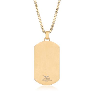 LYNX Men's Stainless Steel Black Spinel Dog Tag Pendant Necklace