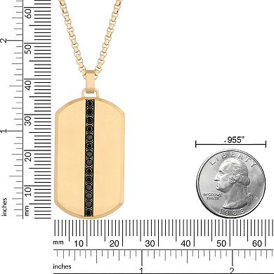 LYNX Men's Stainless Steel Black Spinel Dog Tag Pendant Necklace