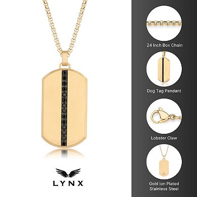 LYNX Men's Stainless Steel Black Spinel Dog Tag Pendant Necklace