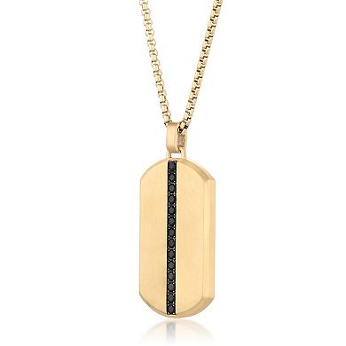 LYNX Men's Stainless Steel Black Spinel Dog Tag Pendant Necklace