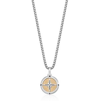 Men's LYNX Stainless Steel Gold Tone Compass Pendant Necklace