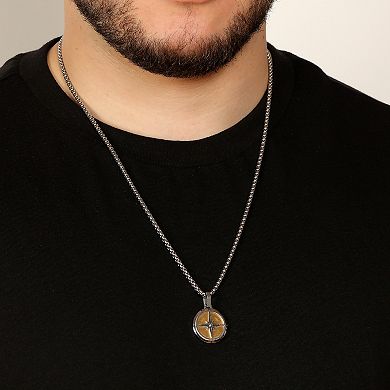 Men's LYNX Stainless Steel Gold Tone Compass Pendant Necklace