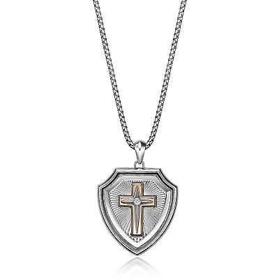 Men's LYNX Stainless Steel Lab-Created White Sapphire Cross Shield