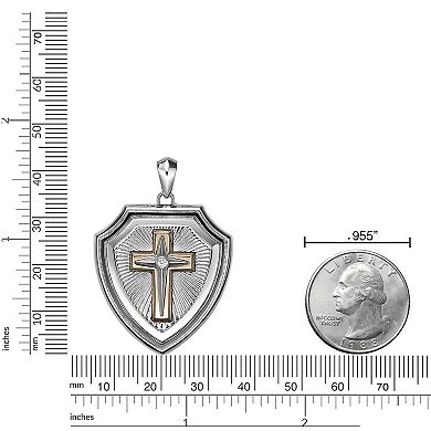 Men's LYNX Stainless Steel Lab-Created White Sapphire Cross Shield Pendant Necklace