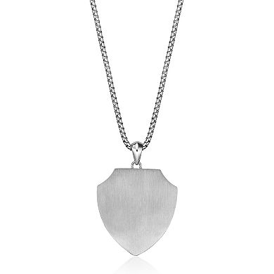 Men's LYNX Stainless Steel Lab-Created White Sapphire Cross Shield Pendant Necklace